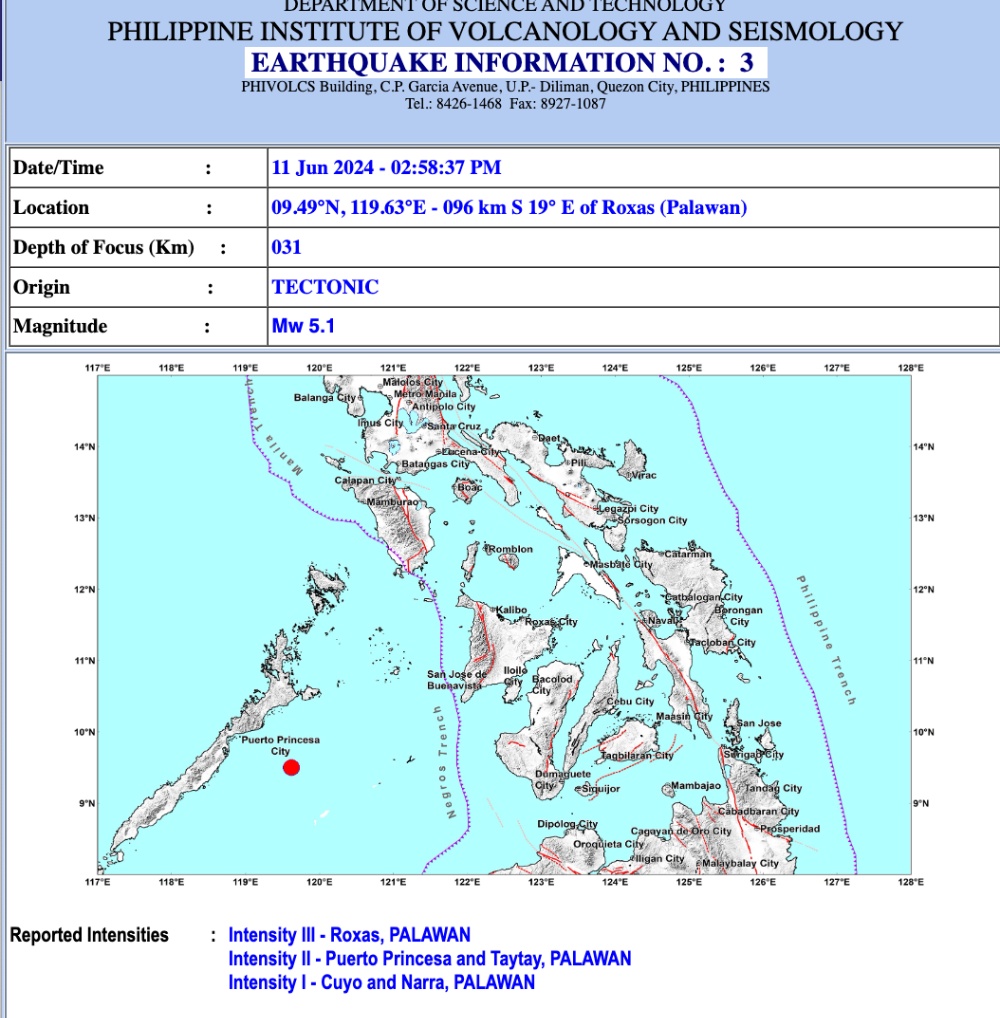 菲律宾巴拉望省罕见发生5.1级有感地震